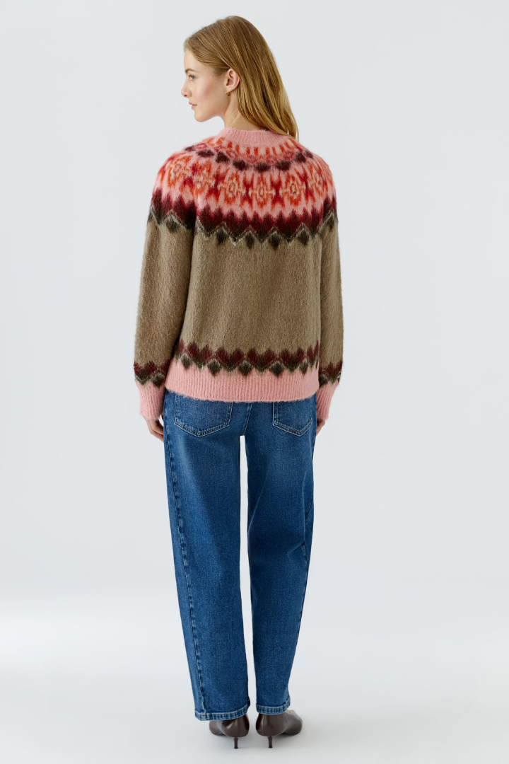 Oui Rose/Brown Jacquard Pattern Jumper
