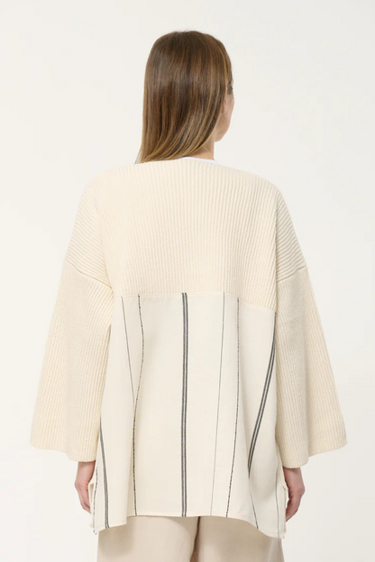 Humility Jisha Ecru Stripe Back Open Cardigan