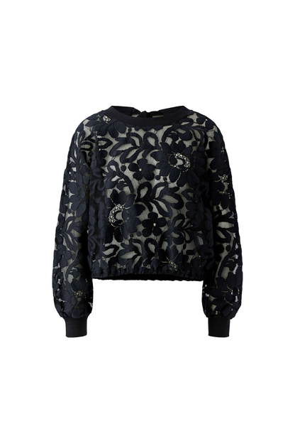Oui Black Lace Detail Tie Neck Top