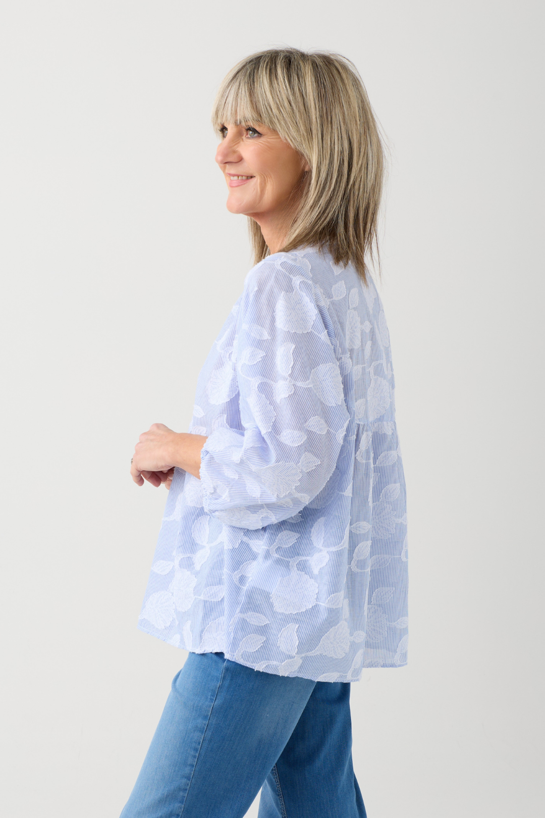 Milano Light Blue Stripe/Floral Print Blouse