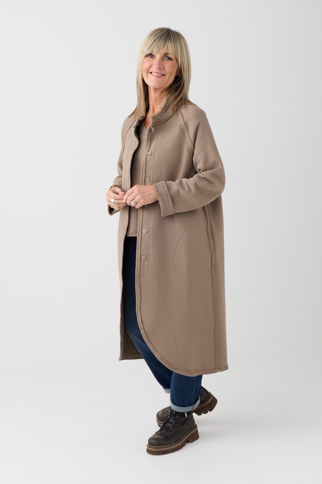 Kedziorek Taupe Curved Hem Coat 5553JL