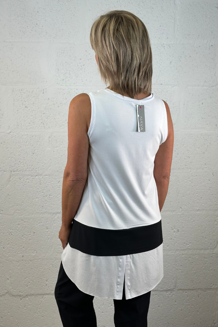 Naya White & Black Long Cami Top with Contrast Panel