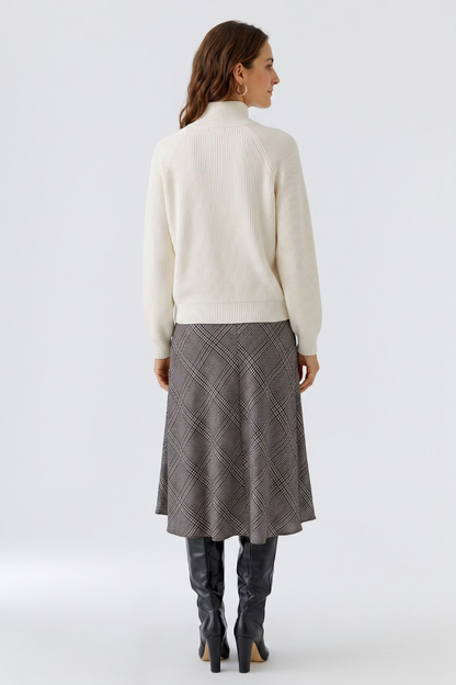 Oui Off White/Brown Check Skirt