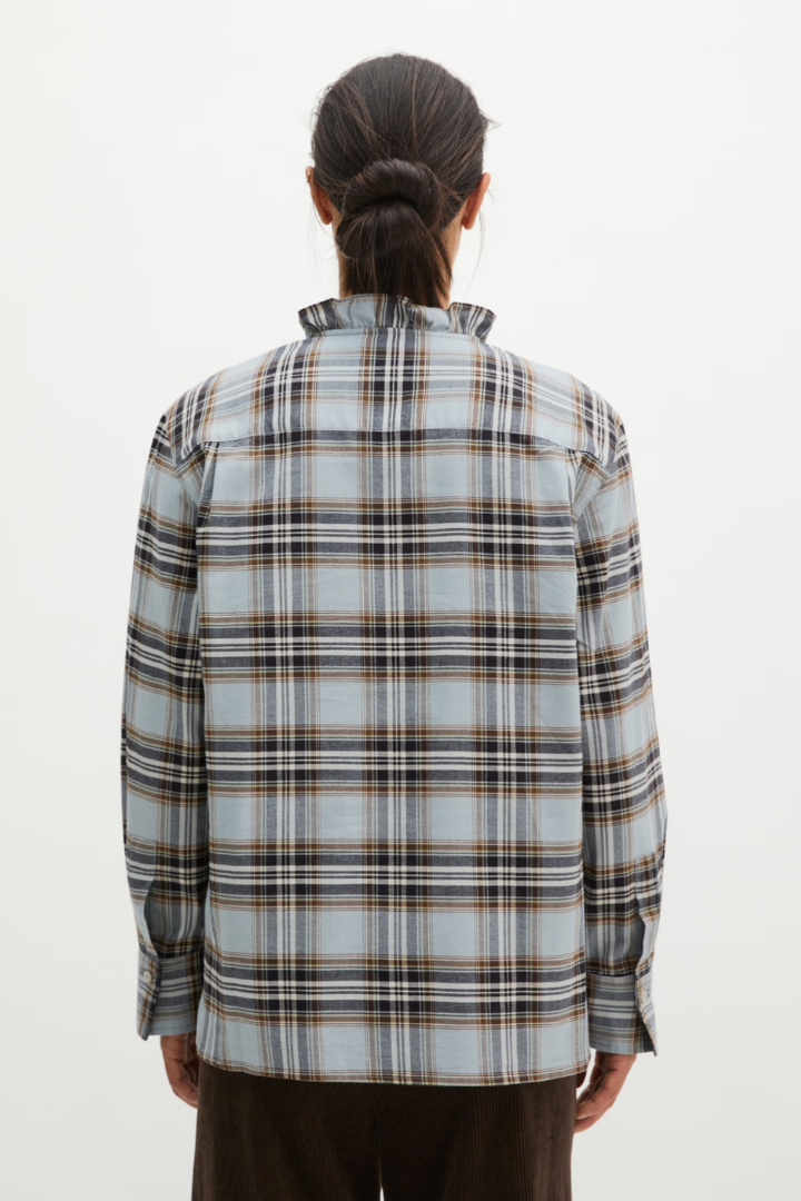 Marc O'Polo Blue Check Ruffle Blouse