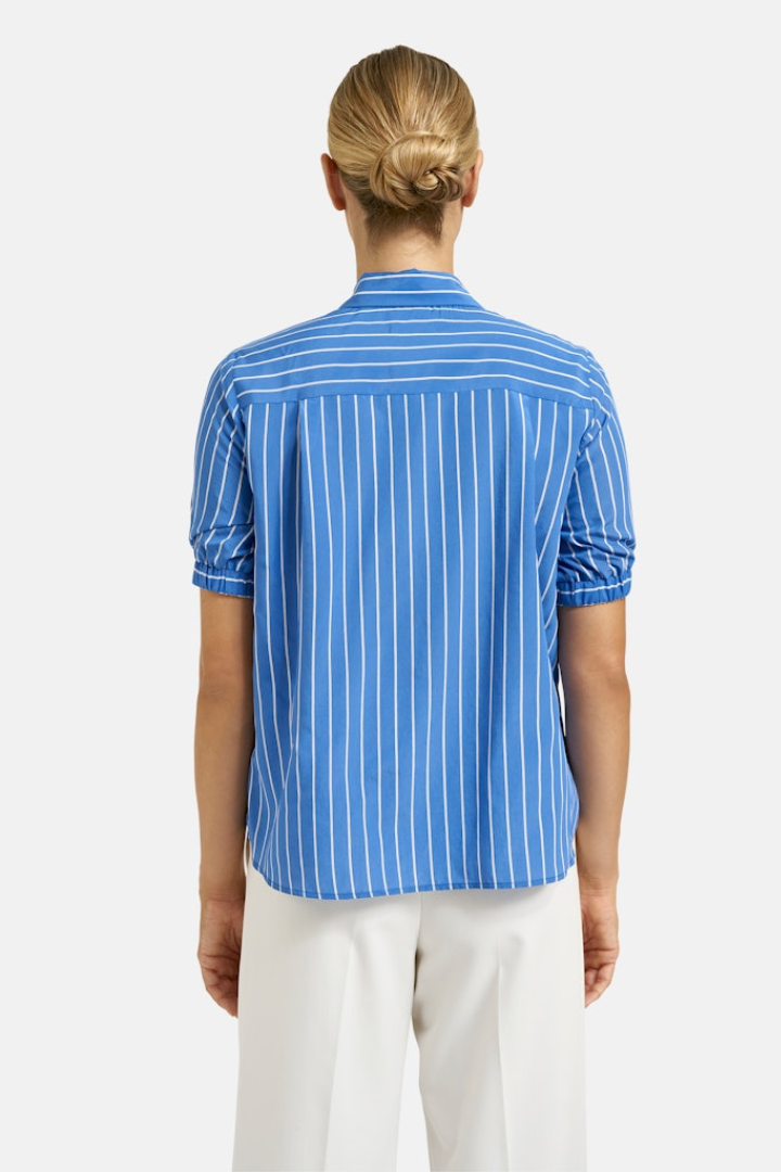 Milano Blue Print Stripe Bow Blouse