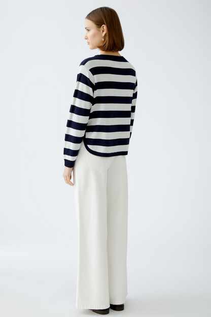 Oui Dark Blue/White Flower/Stripe Jumper