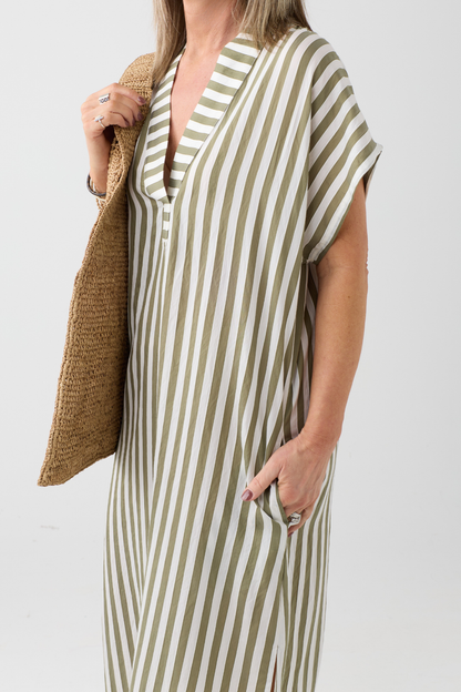 Humility BABEAT Army/Off-White Stripe Dress