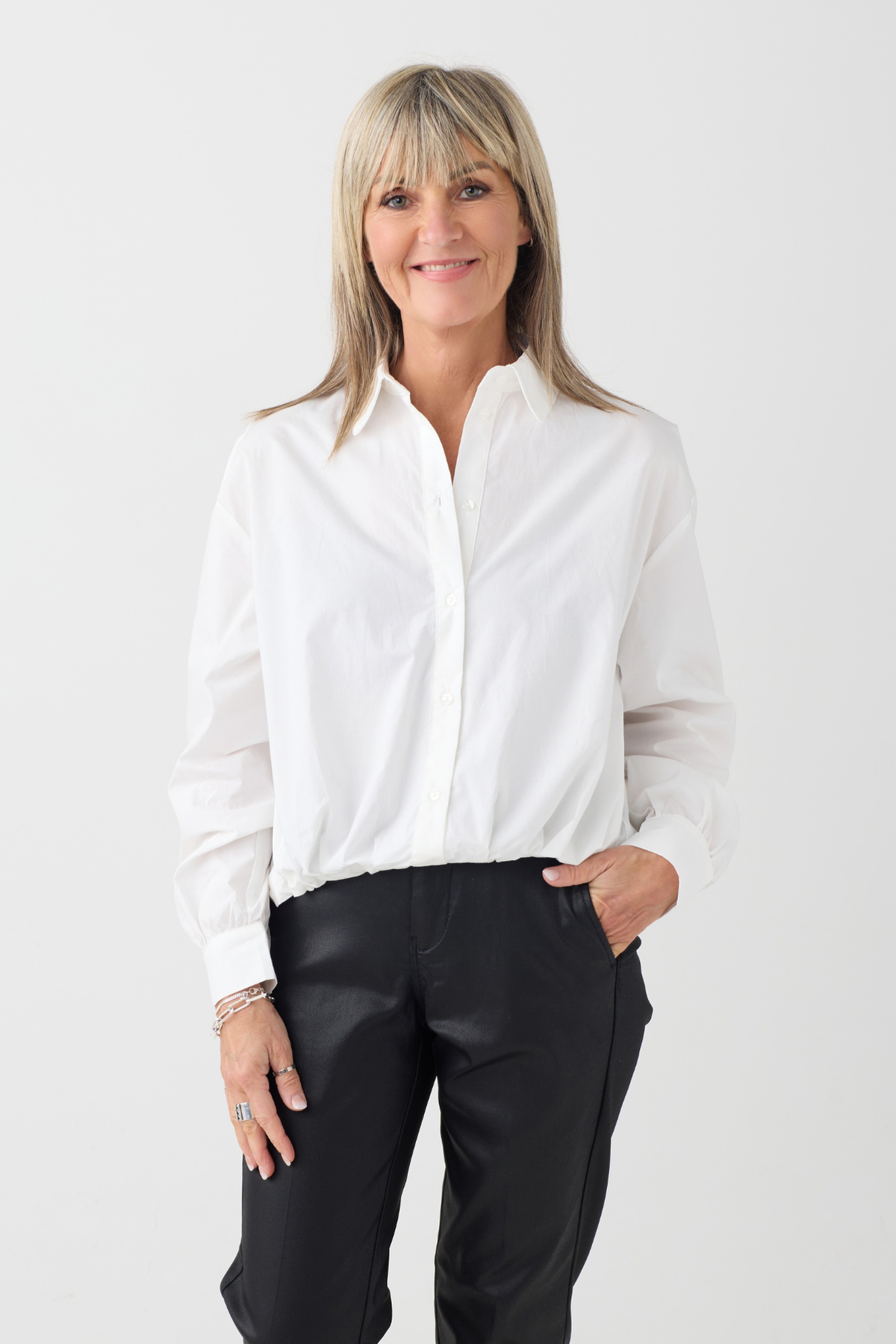 Milano White Bead Trimmed Collar Shirt