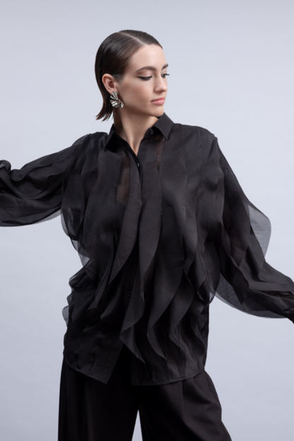 Haako Black Ruffle Blouse H2063