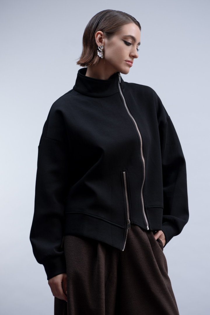 Haako Black Asymmetric Two Zip Jacket H2048