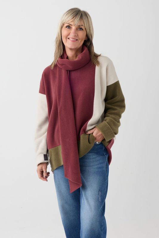 HS Bordeaux/Kit/Moss Jumper w/Scarf 1412