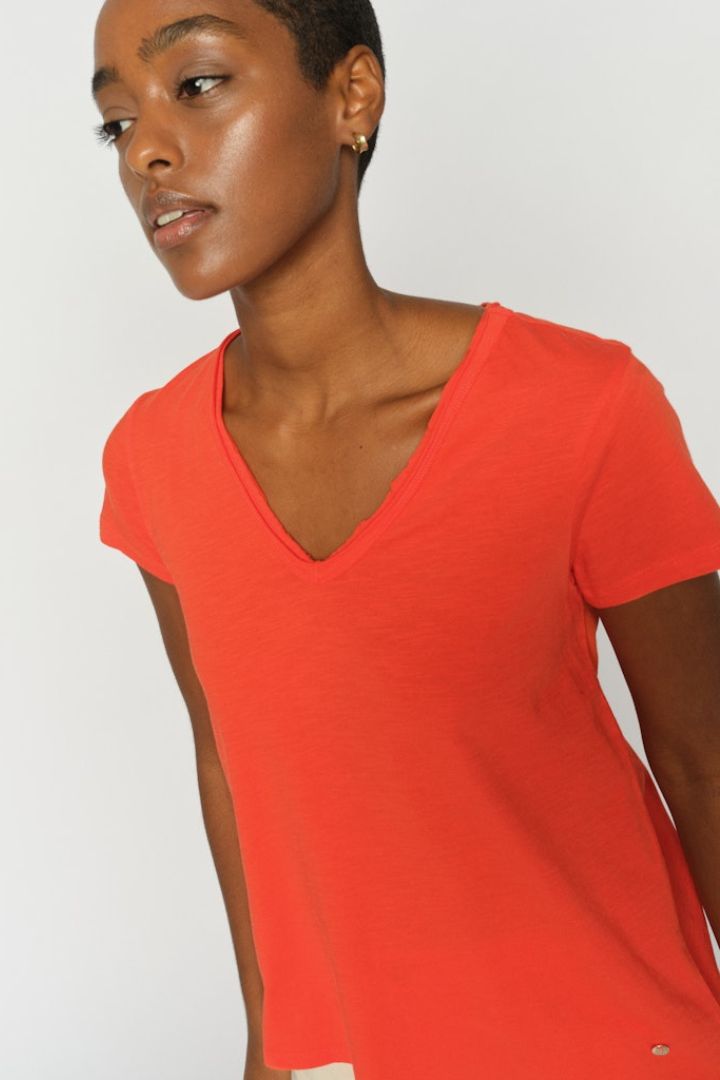 Mos Mosh Tulli Spicy Orange V-Neck T-Shirt