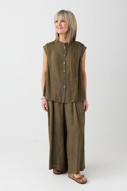 el2 Dark Olive Sleeveless Blouse 1081
