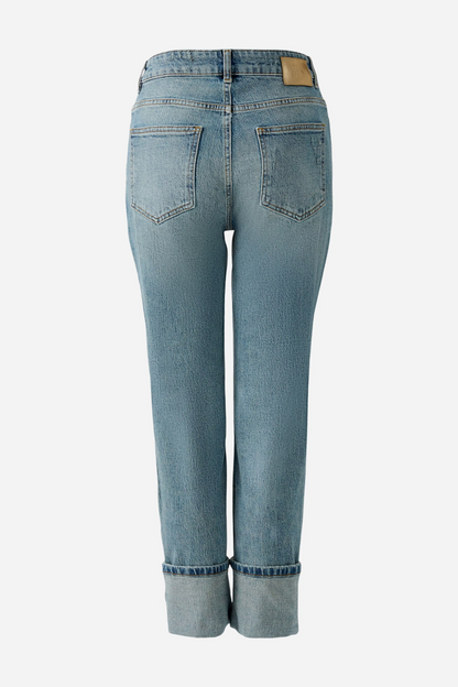 Oui Blue Straight Leg Cropped Jeans / Turn Up