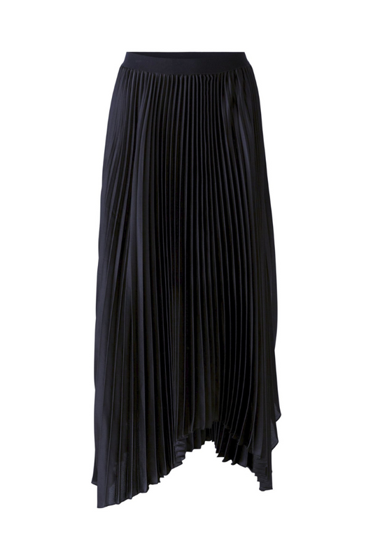 Oui Black Pleated Midi Skirt with Asymmetric Hem