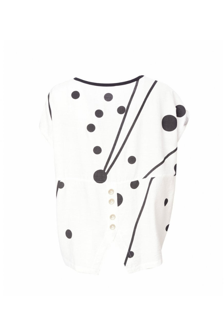 Naya White & Black Spot Top with Button Back