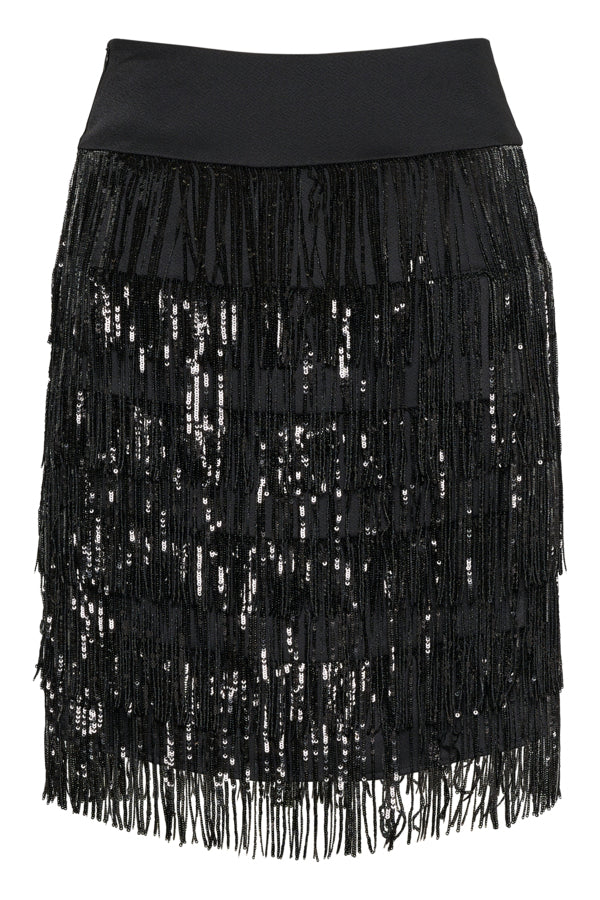 InWear Decima Black Sequin Fringe Skirt