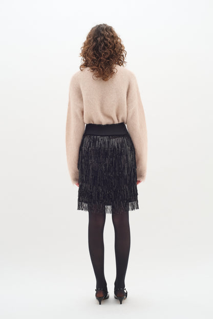 InWear Decima Black Sequin Fringe Skirt