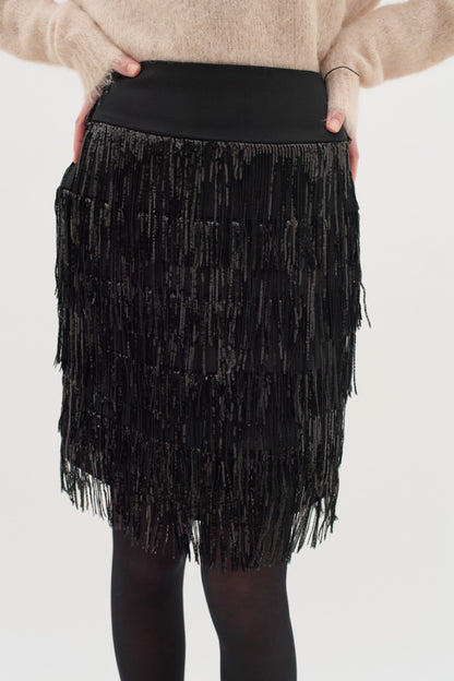 InWear Decima Black Sequin Fringe Skirt