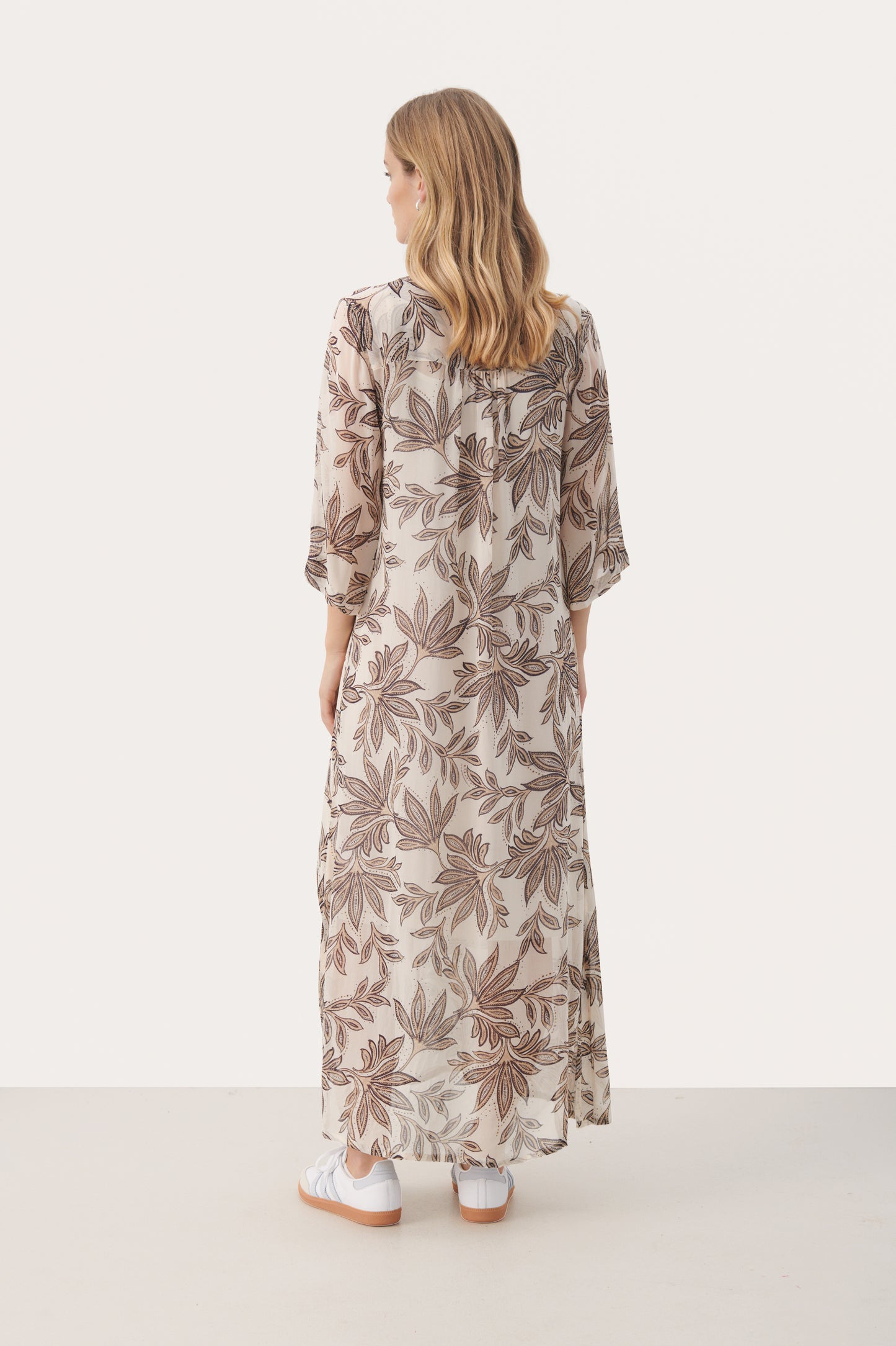 Part Two Berit Cream Dress with Black Delicate Leaf Print