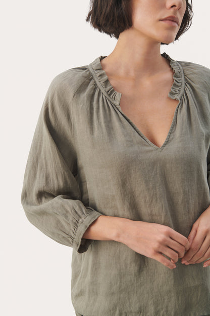 Part Two Elody Vetiver Linen Blouse