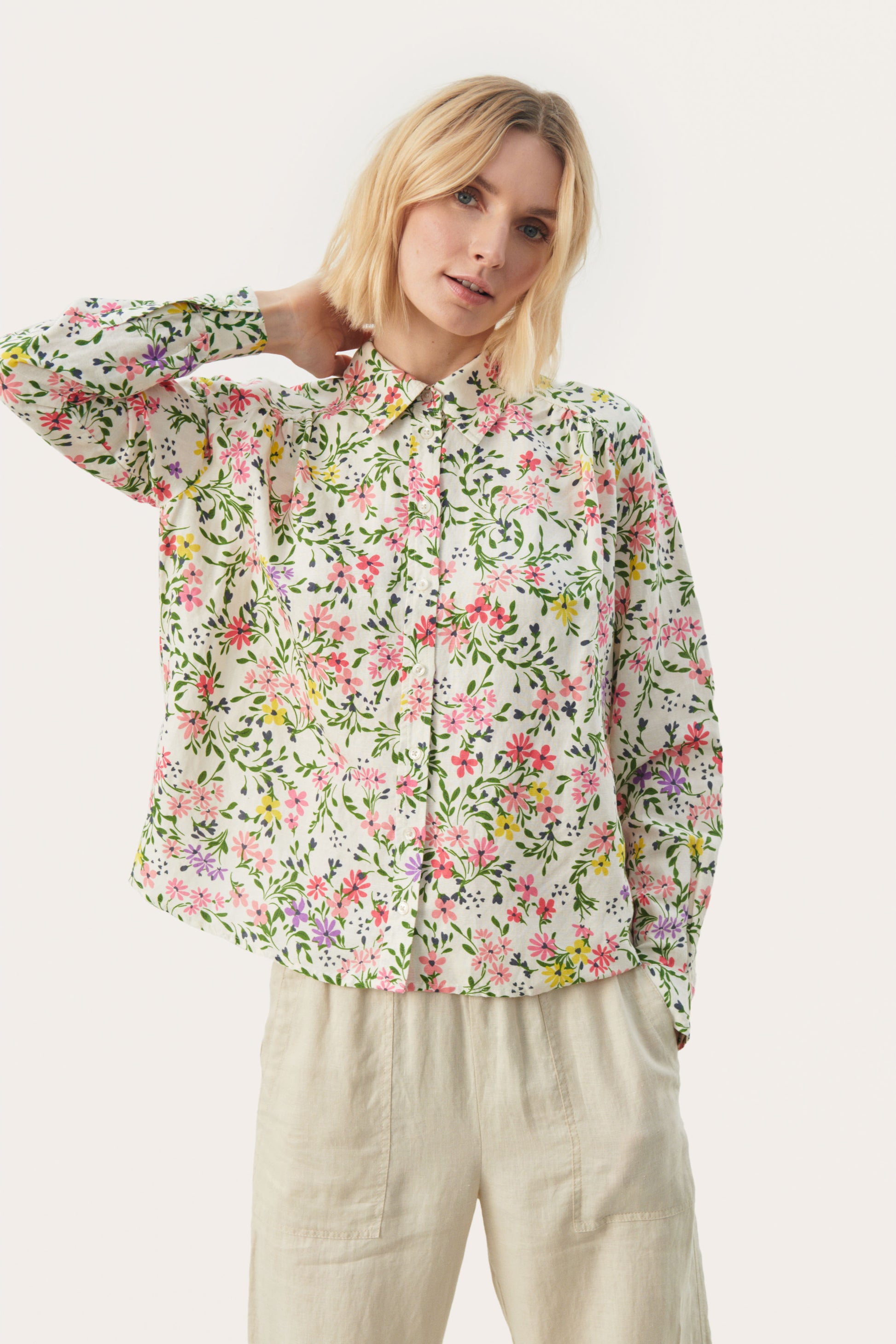 Flower print long shirt for girls