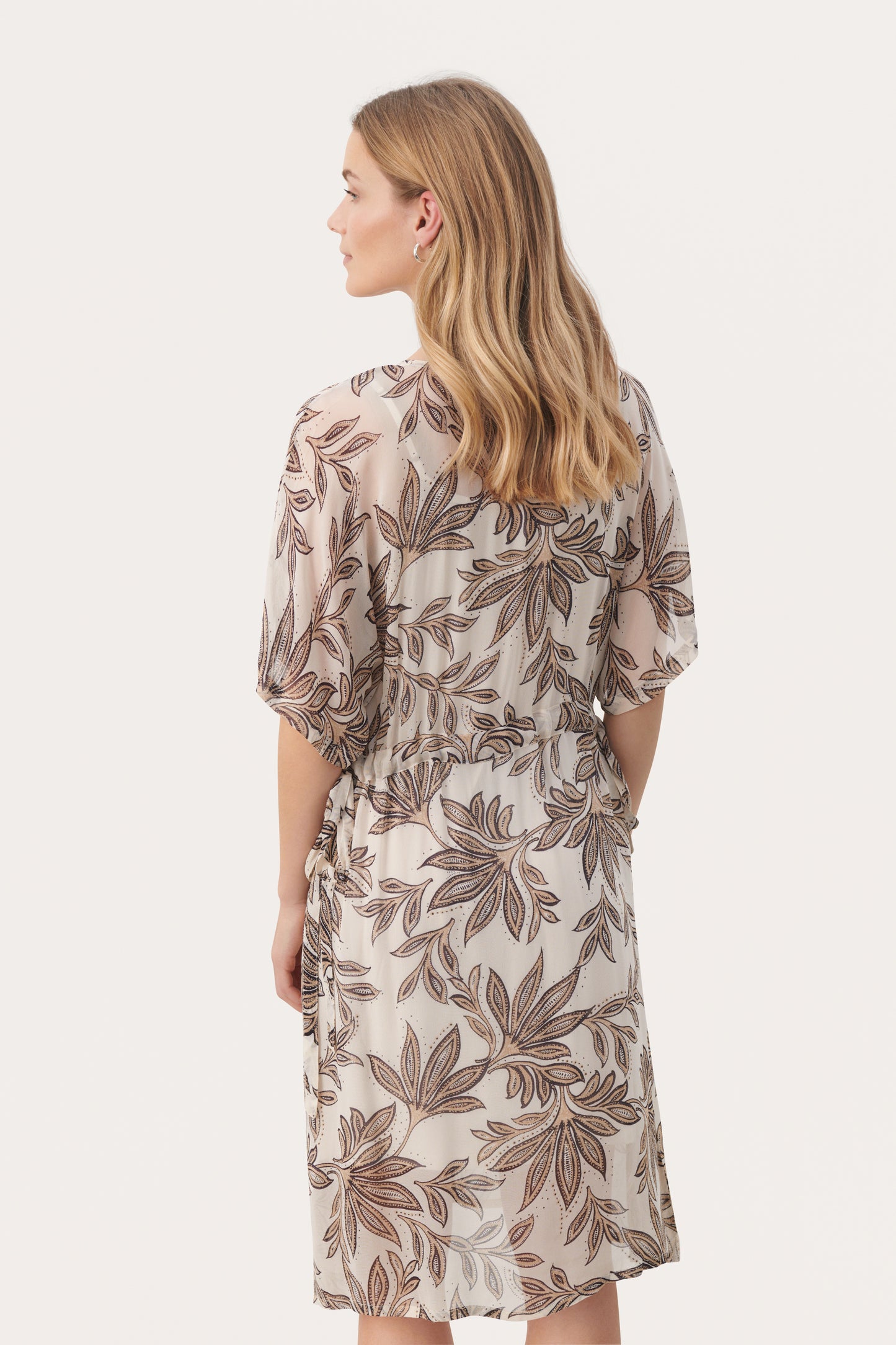 Part Two Guldine Cream Dress with Black Delicate Leaf Print