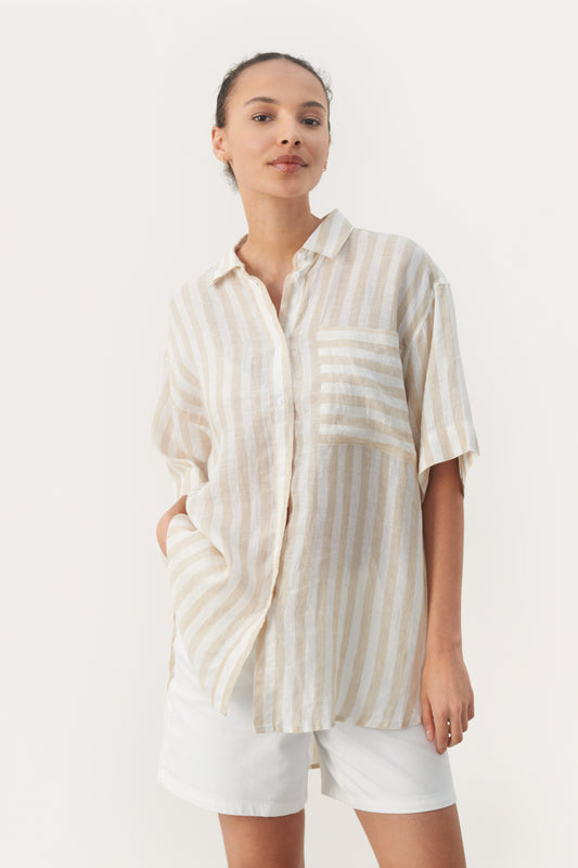 Part Two Garine White Pepper Stripe Linen Shirt