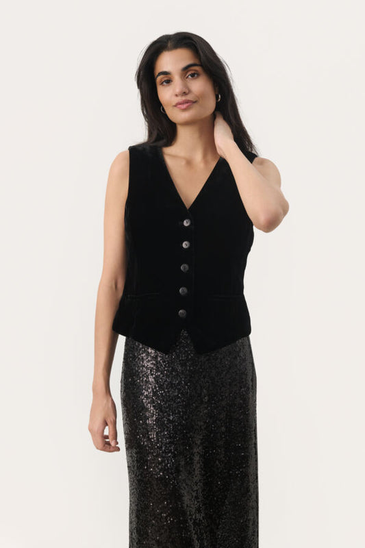 Part Two Marlene Black Velvet Waistcoat