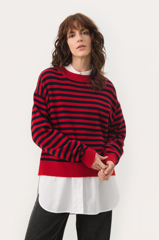 Part Two Maria Salsa & Dark Navy Wool Stripe Jumper