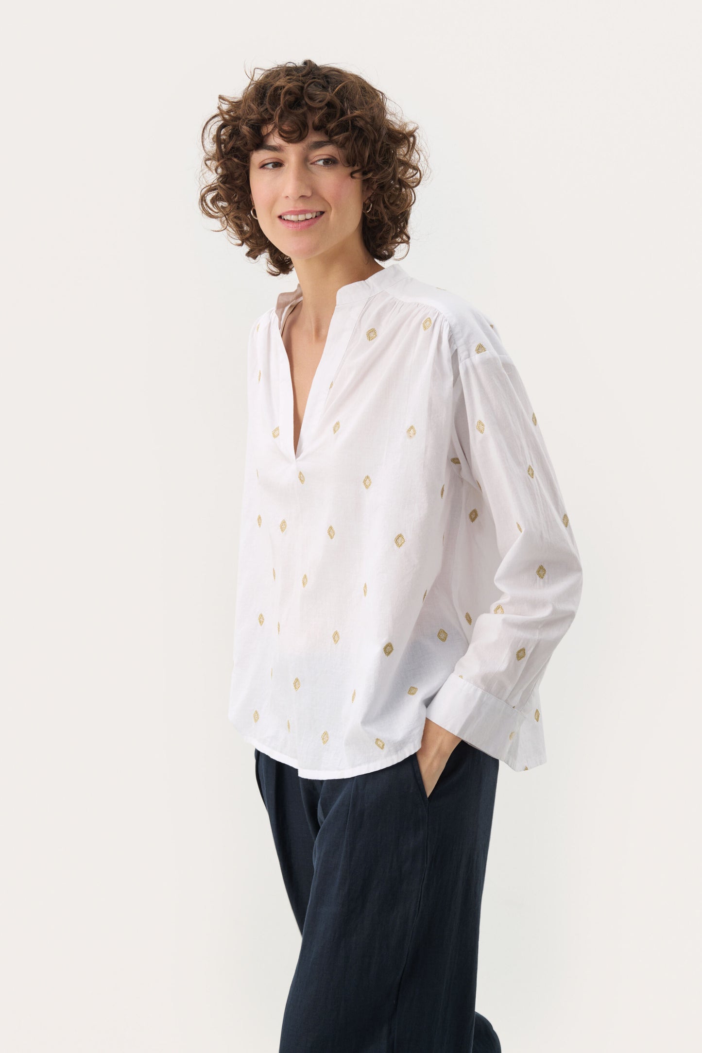 Part Two Natale Bright White/Gold Blouse