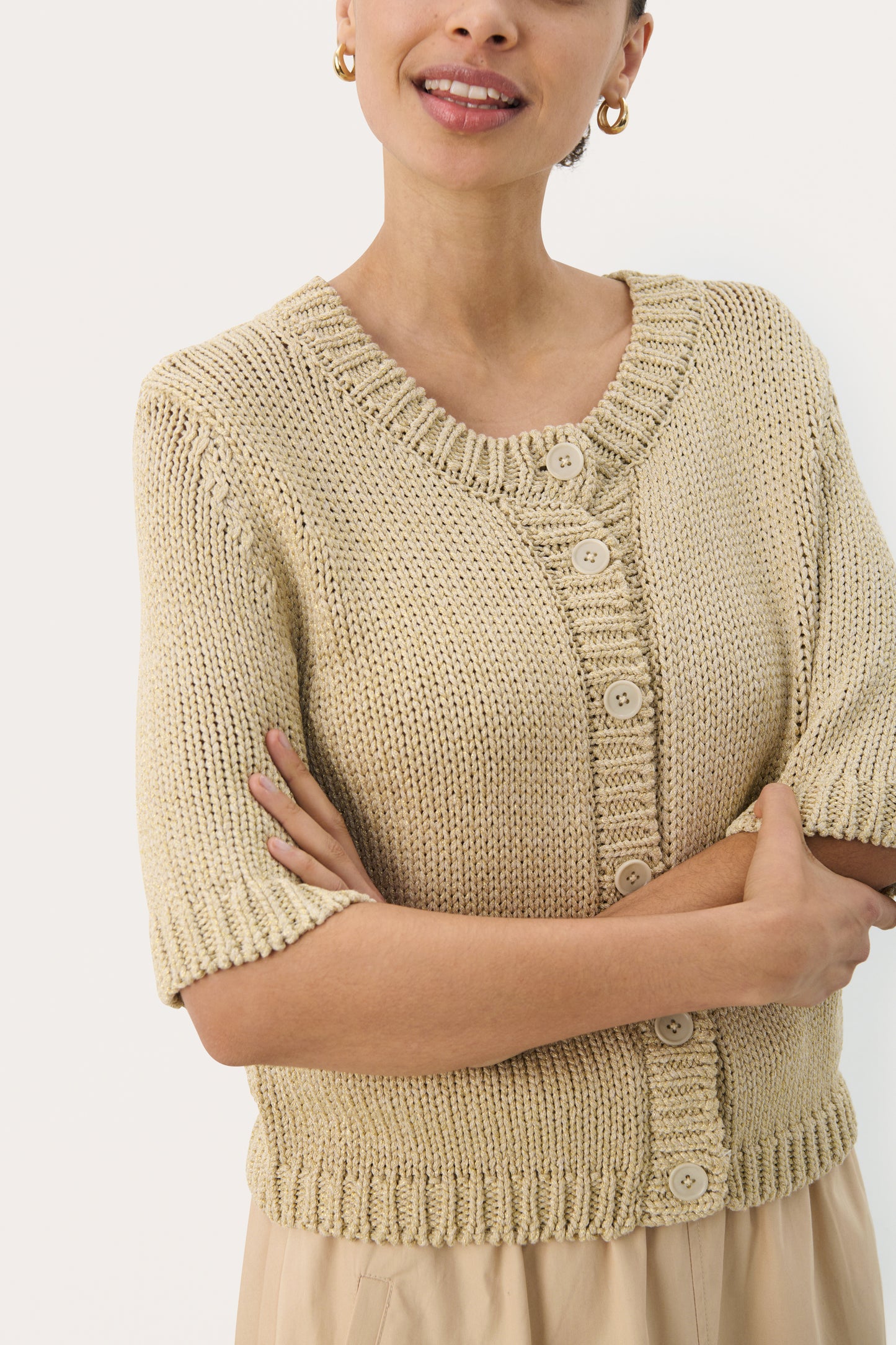 Part Two Nathelie French Oak Metallic Cardigan