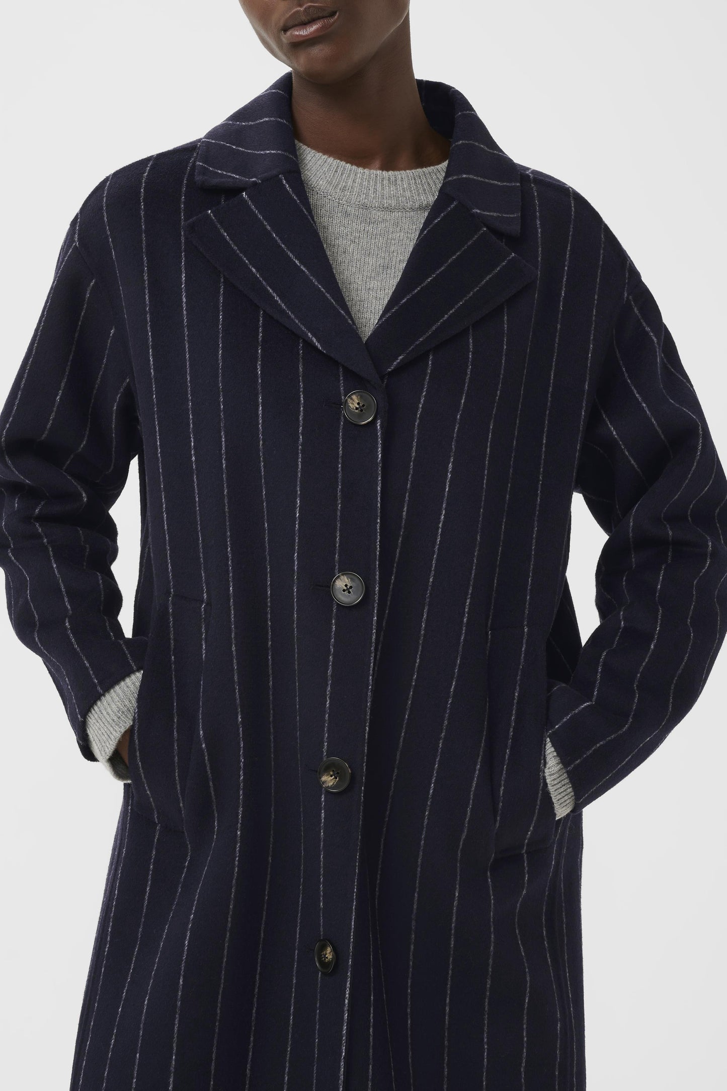 Part Two Lorelais Dark Navy Pinstripe Coat