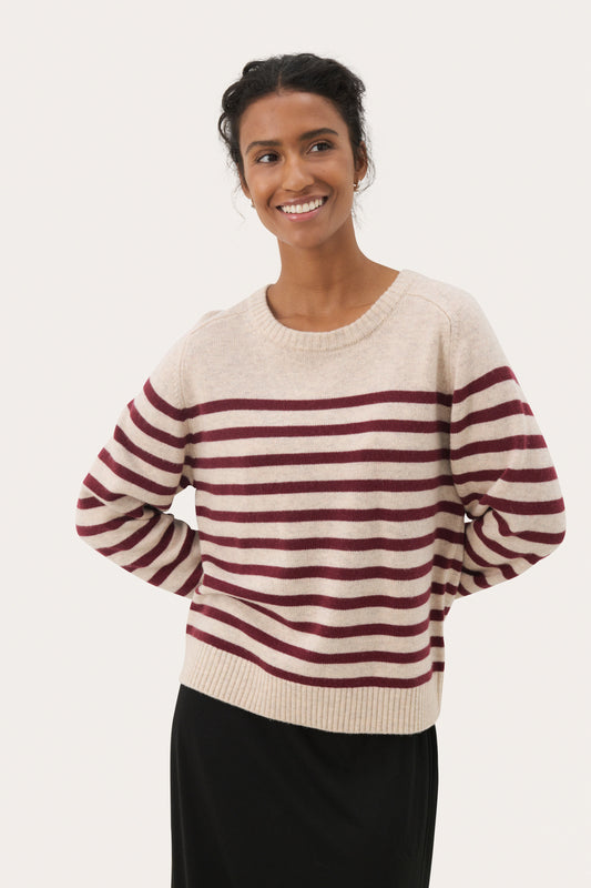 Part Two Niaka Tawny Port Stripe Jumper