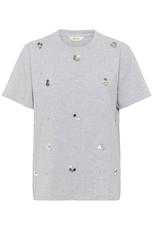 Part Two Jamina Grey Melange Flower T-Shirt