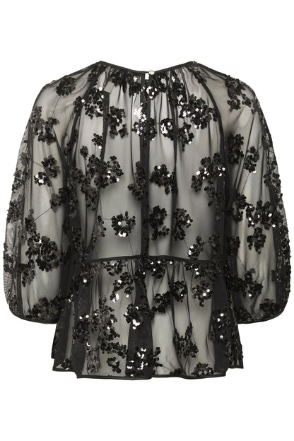Part Two Vivan Black Sequins on Mesh Blouse