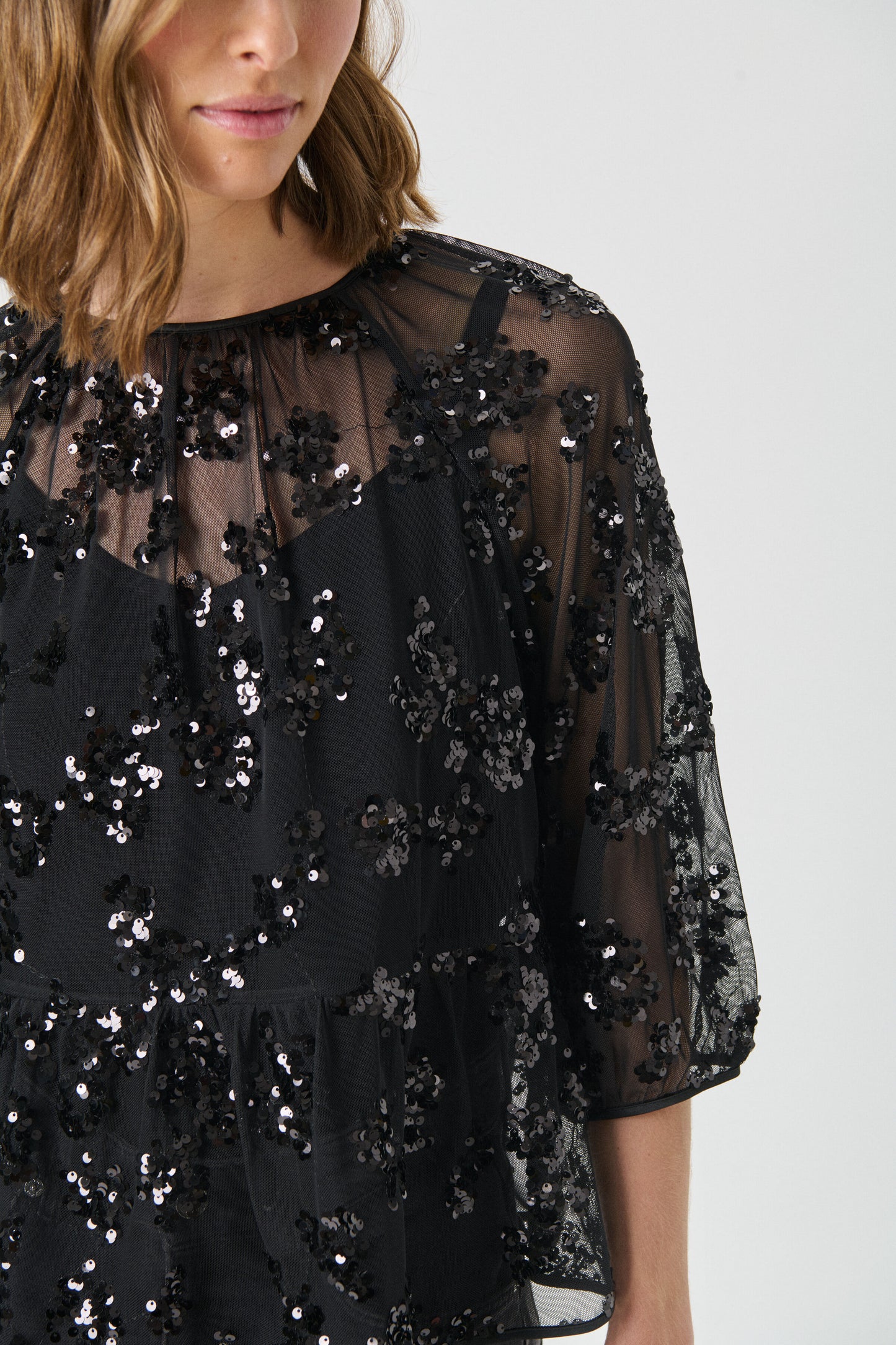Part Two Vivan Black Sequins on Mesh Blouse
