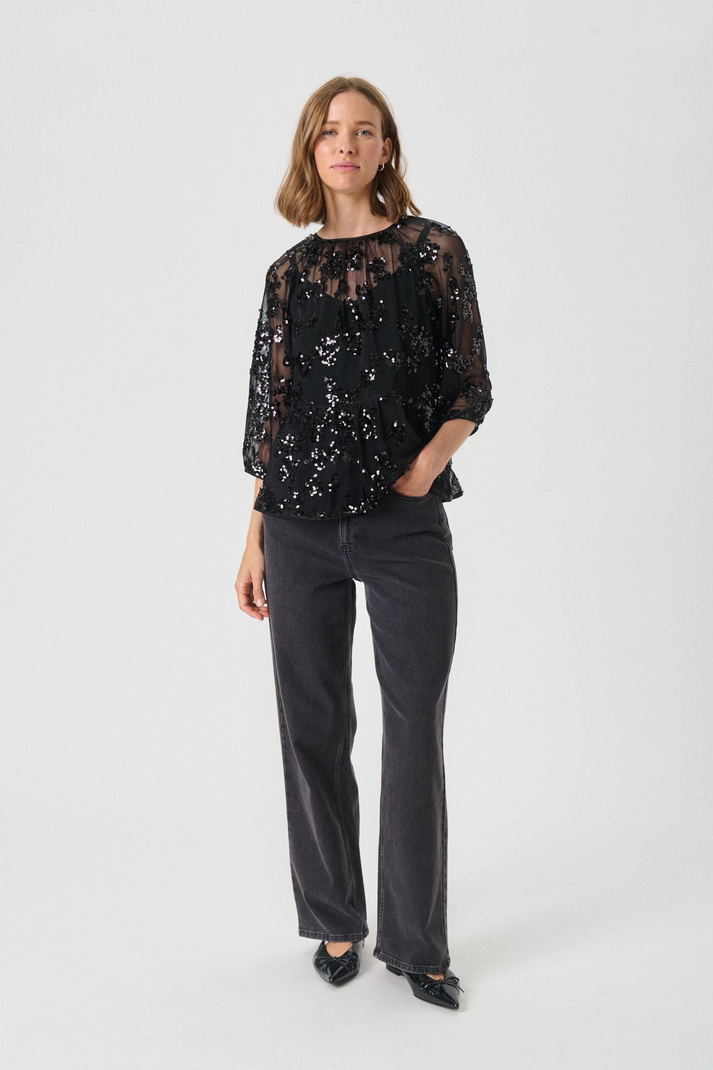 Part Two Vivan Black Sequins on Mesh Blouse