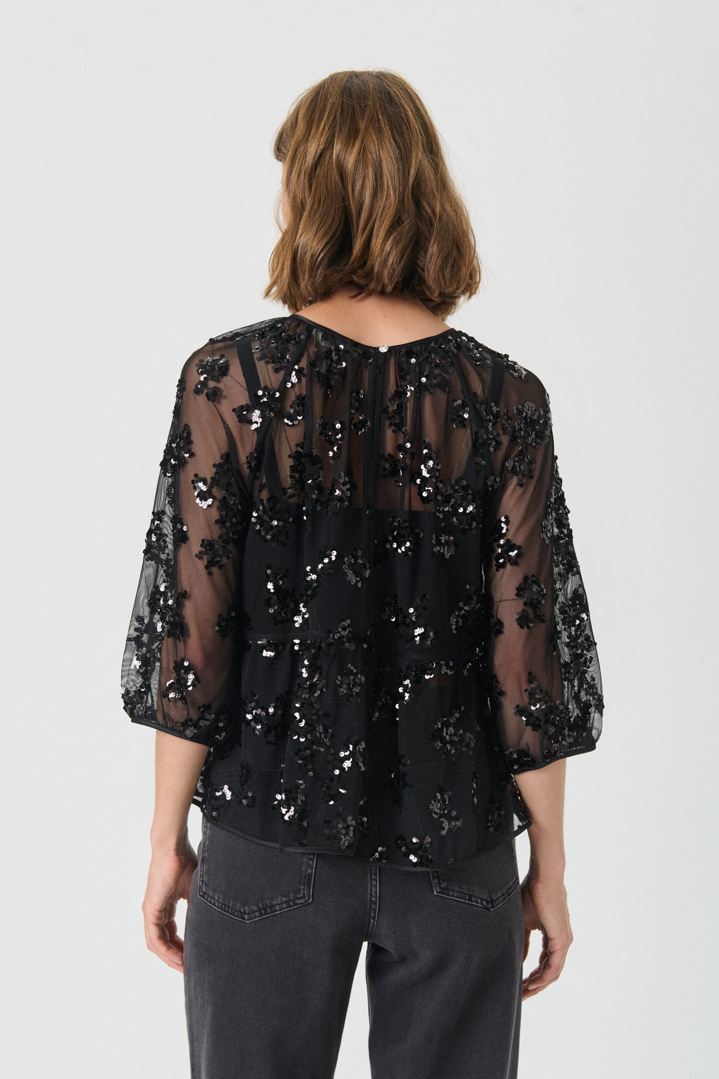 Part Two Vivan Black Sequins on Mesh Blouse