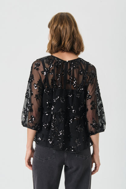 Part Two Vivan Black Sequins on Mesh Blouse