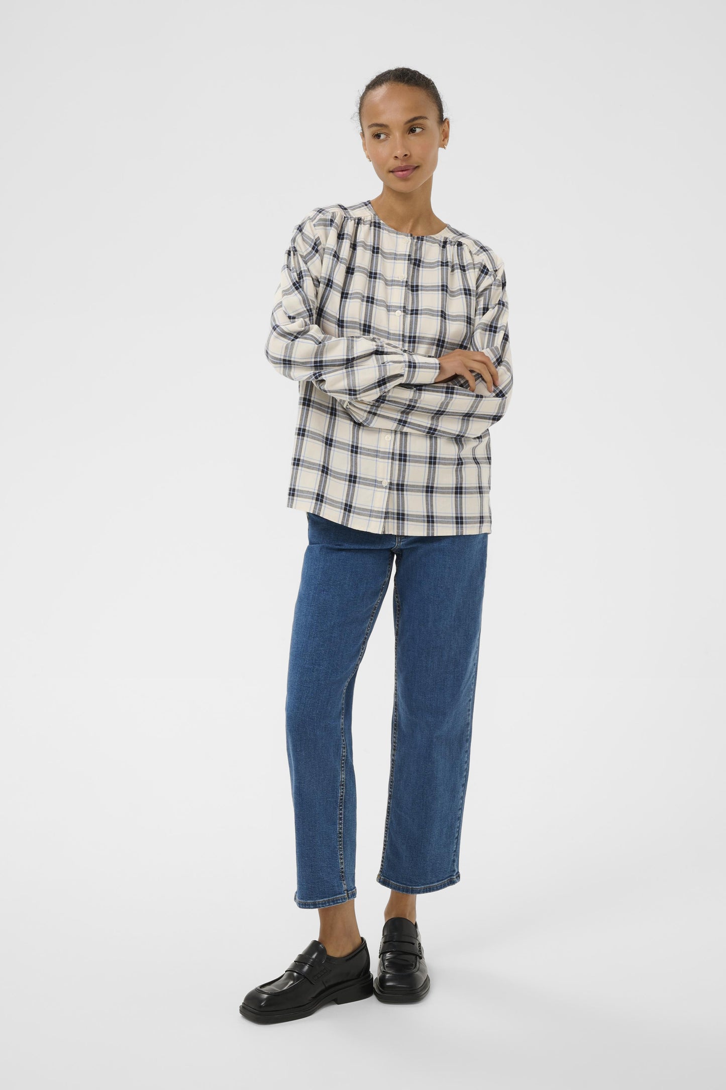 Part Two Yanina's Navy/Blue Check Bow Blouse