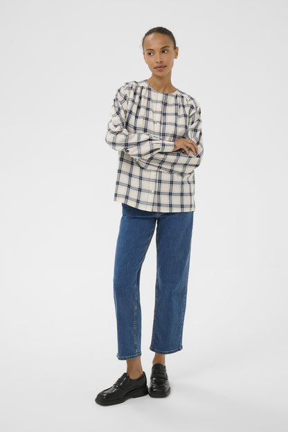 Part Two Yanina's Navy/Blue Check Bow Blouse