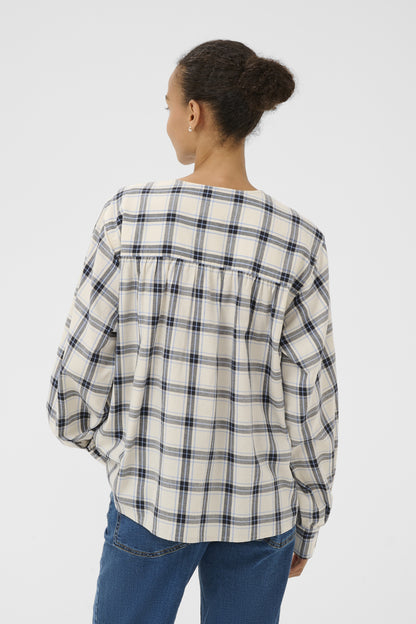 Part Two Yanina's Navy/Blue Check Bow Blouse