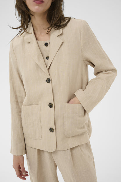 Part Two Alita Neutral Pinstripe Linen Blazer