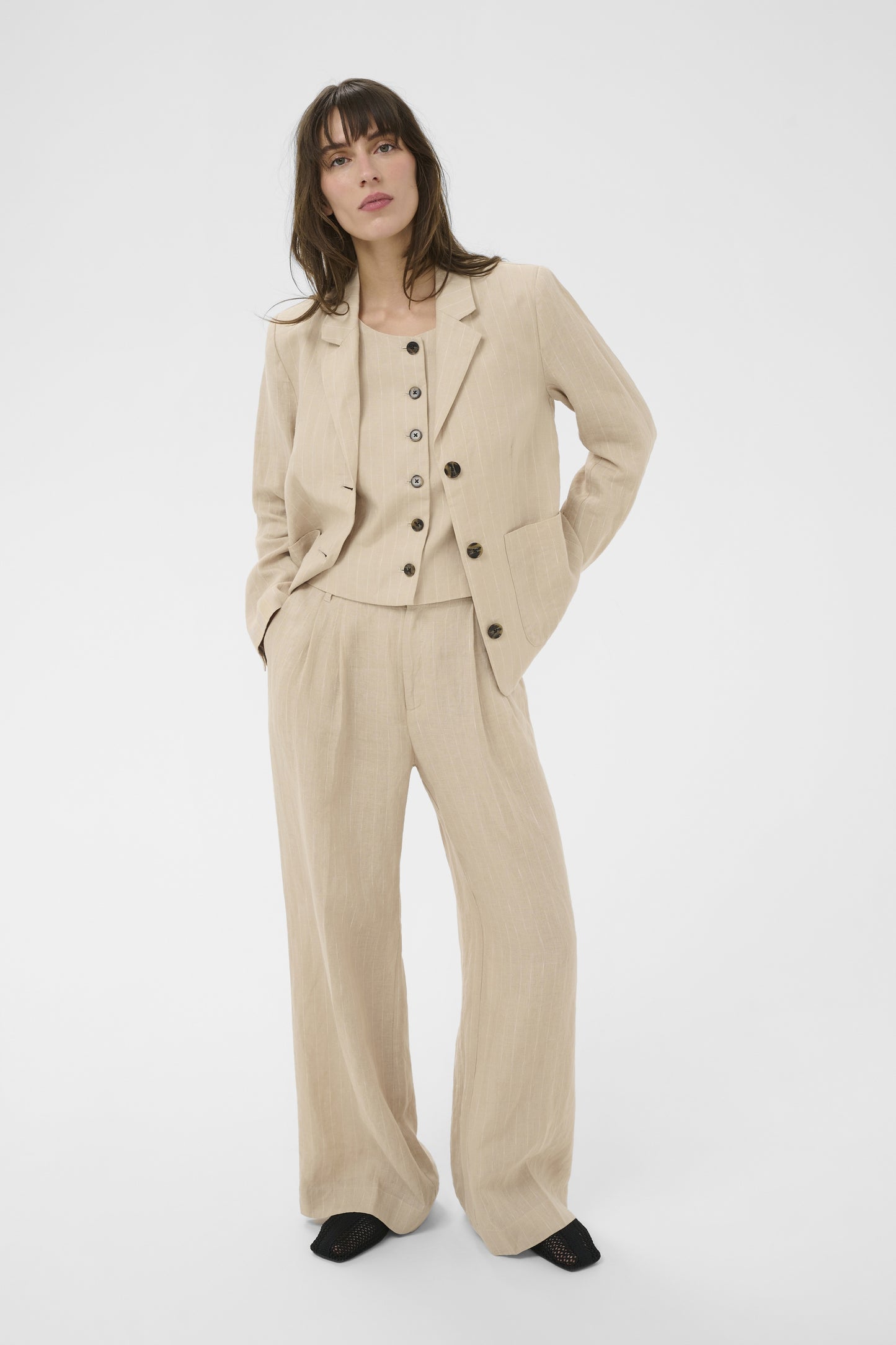 Part Two Alita Neutral Pinstripe Linen Blazer