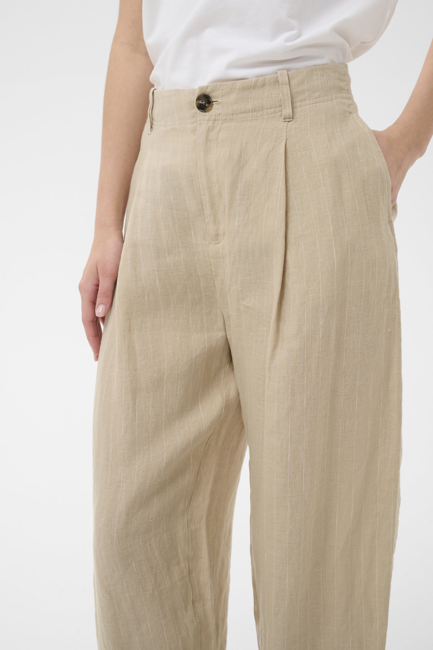 Part Two Nettas Neutral Pinstripe Linen Trousers