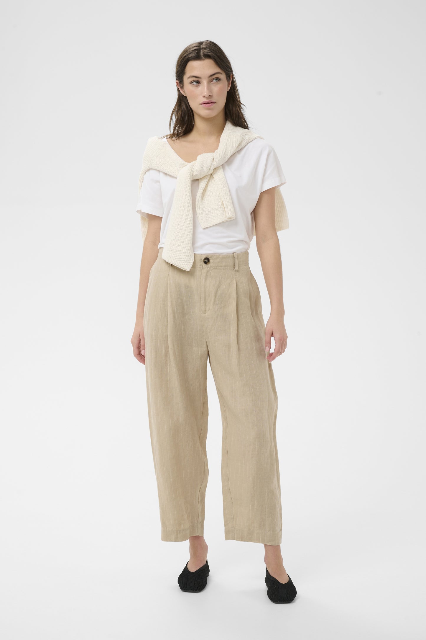 Part Two Nettas Neutral Pinstripe Linen Trousers
