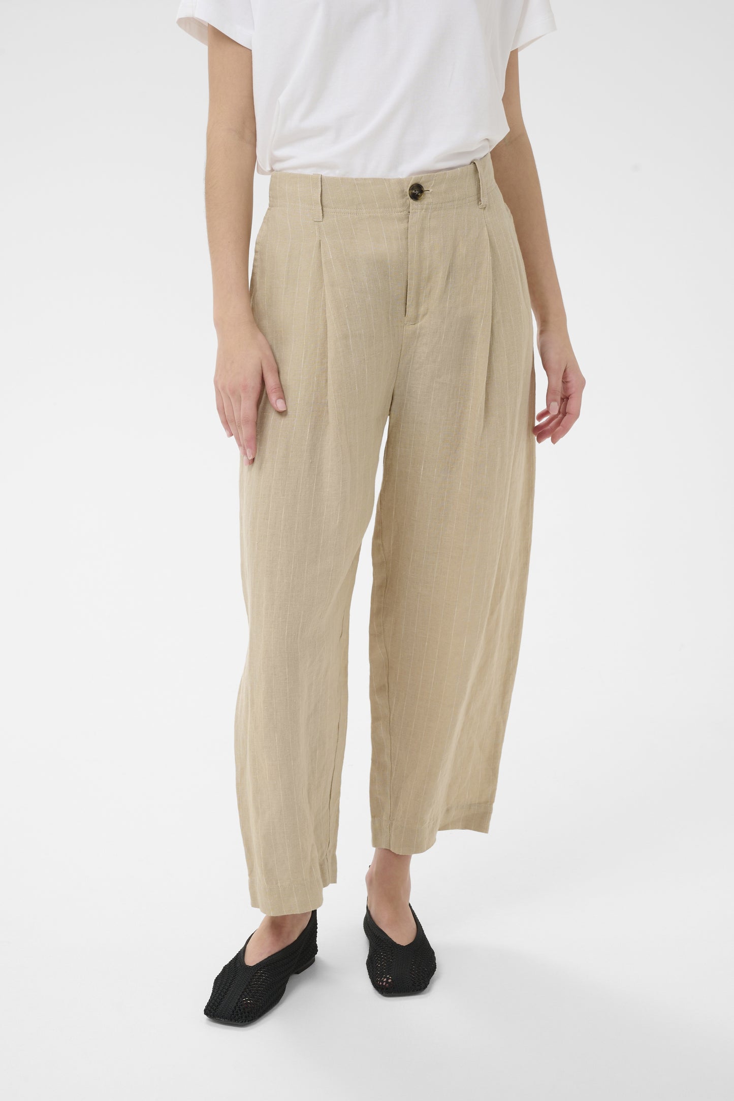 Part Two Nettas Neutral Pinstripe Linen Trousers