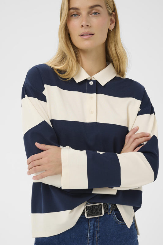 Part Two Amari After Midnight Stripe LS Polo Shirt