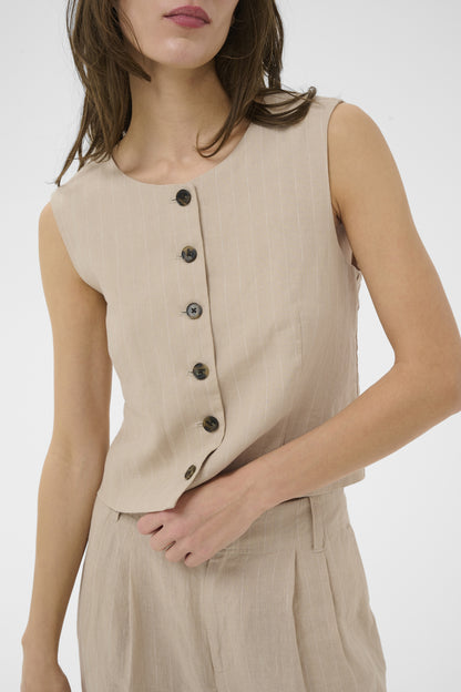 Part Two Azania Neutral Pinstripe Waistcoat